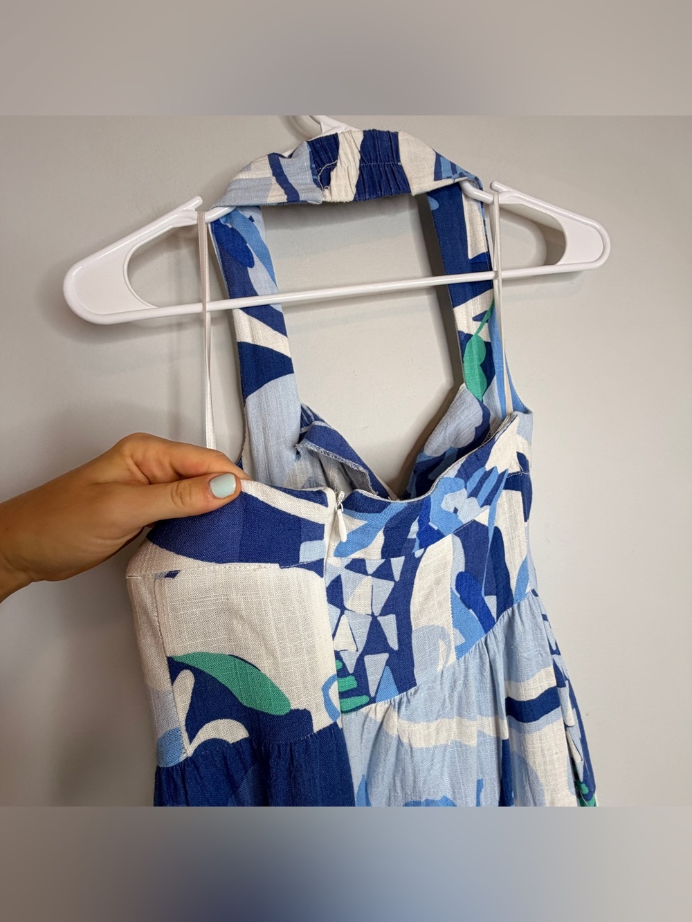 White Closet Elements Maxi Dress Blue & White Floral Halter Dress - Picture 6 of 7
